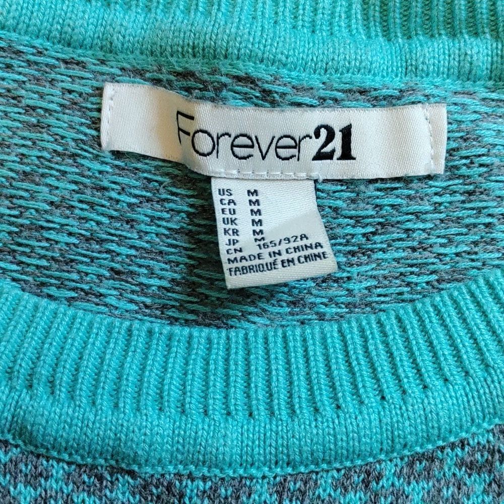 Forever 21 Sweater Medium Blue Green Teal Gray Spring Easter - Picture 3 of 4